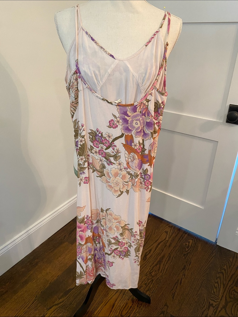 Spell Floral Slip Dress in Blush Pink and Green - Picture 3 of 3